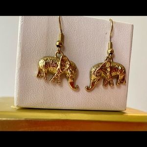 Small Gold Dangle Earrings with Little Elephants.